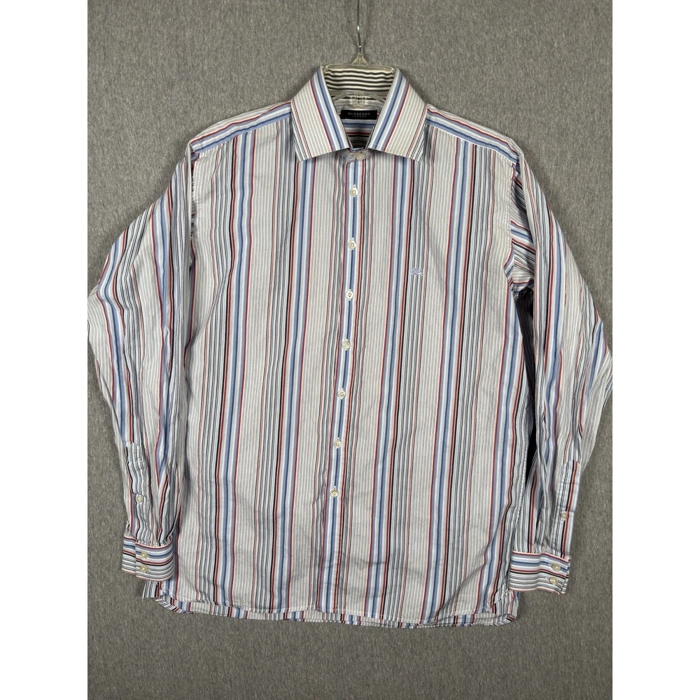 Burberry Shirt Men's 42 Long Sleeve Button Up Dress Striped Red White Blue 16.5
